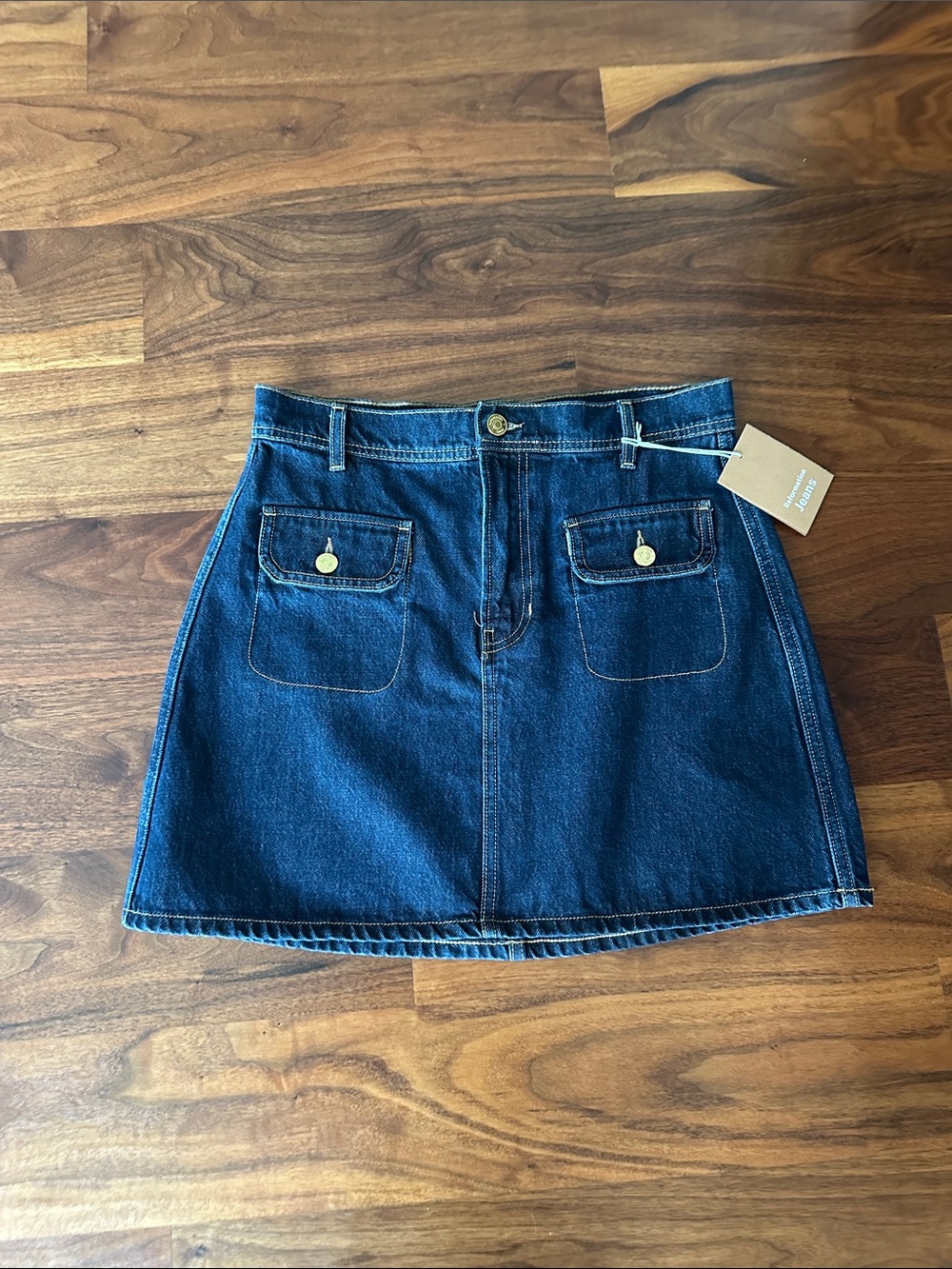 Reformation Dark Blue Denim A-Line Mini Skirt